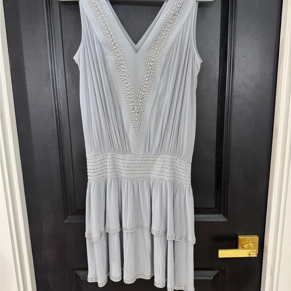 Ramy Brook Silver Ruched Sheath Mini Dress - small